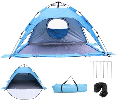 Strandmuschel Pop Up für 2-3 Personen – Automatisches Strandzelt mit Verlängerter Matte, 2 Fenster für Belüftung, Leicht & Tragbar für Familie, Strand, Camping & Garten, 65cm, Blau
