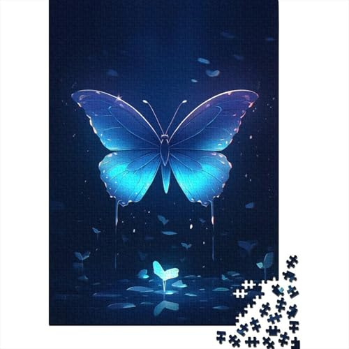 Mariposa Azul Puzzle de 1000 Piezas Luz Nocturna Puzzle para Adultos Juego de Puzzle 1000 Piezas Relajación Decoración Hogar Regalo 38x26cm/1000pcs