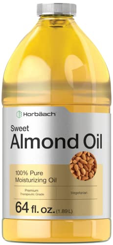 Horbäach Sweet Almond Oil | 64 fl oz | For Skin and Hair | Cold Pressed | Pure Moisturizing Liquid | Vegetarian, Non-GMO, and Gluten Free