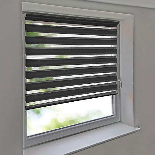 DeLaHome - Doppelrollo 140 x 200 cm anthrazit Klemmfix Klemmrollo und Kleberollo Duorollo Vario Rollo Seitenzug Jalousie für Fenster und Türen ohne Bohren