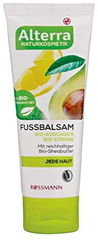 Alterra Naturkosmetik Baume pour les pieds à l'avocat bio et au citron bio - Avec beurre de karité bio riche - Nourrit durablement et assure des pieds souples.