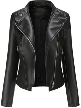 YYNUDA Leather Jacket Women Zip Up Biker Moto Jacket Short Bomber Jacket Motorcycle Jacket Outwear Coat Black M