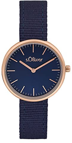 s.Oliver Armbanduhr Damen Quarzuhr Analog, mit Textil Armband, Blau, 5 bar Wasserdicht, Kommt in Uhren Geschenk Box, 2033550