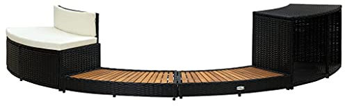 vidaXL Whirlpool-Einfassung Schwarz Poly Rattan und Massivholz Akazie, Spa-Einfassung, Whirlpool-Umrandung, Whirlpool Sitzbank, Spa-Umrandung