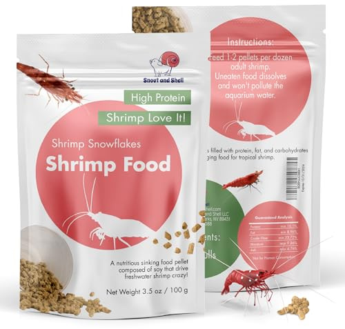 Snout and Shell Snowflakes Shrimp Food - High Protein Sinking Soy Pellets for Tropical Freshwater, Caridina, Neocardinia Shrimp & More | 3.5oz/100mg