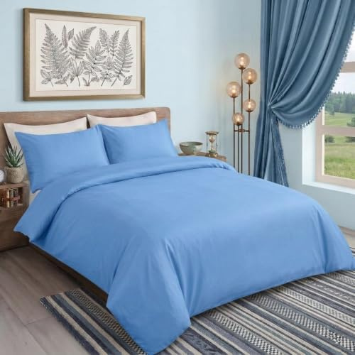 IR Imperial Rooms King Size Duvet Cover Sets Brushed Microfiber 3 PCs Plain Light Blue Bedding Set with Pillow Cases Button Closure Ultra Soft Quilt Bed Cover (230 x 220 cm)