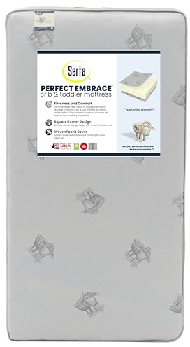 Serta Perfect Embrace Crib and Toddler Mattress - Breathable Fiber Core - GREENGUARD Gold Certified -7 Year Warranty - Made in USA