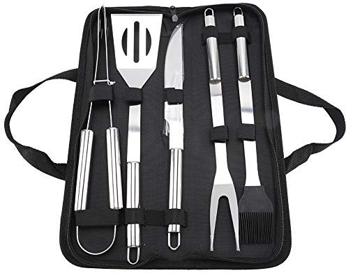 Natudeco Set di utensili per barbecue da 5 pezzi Set di grill in acciaio inossidabile Set di utensili per barbecue all'aperto per Uomini, Marito o papà