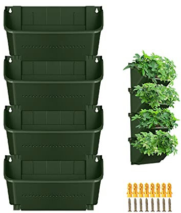 CEIEVER Hängende vertikale Wand Pflanze, Vertikaler Garten Pflanzenwand mit 4 Taschen Wandmontierter Pflanztasche Taschen Wandgarten für Hof Garten Balkon Home Decoration