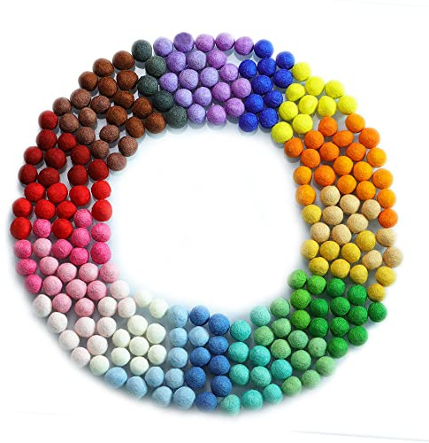 TANJUN Felt Pom Poms, Wool Felt Balls 2 cm – 0.8 Inch, Handmade Felted Multiple Colors(Red, Pink, Blue, Yellow, Black, White, Pastel and More) Bulk Small Puff for Felting and Garland (120)