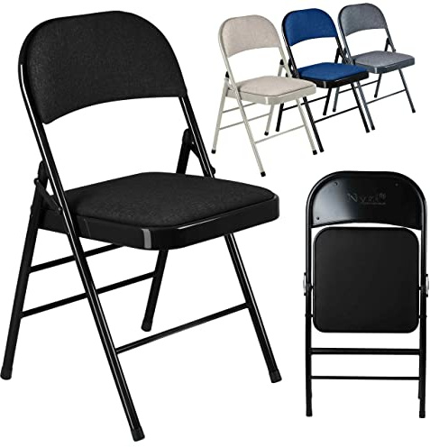 Nyxi Folding Chairs with Padded Fabric Seats, Metal Frame, Foldable Chair Home Office Dinning, Multi-Purpose Indoor & Outdoor (Black, 1 X Chair)
