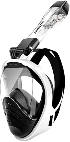 HINATAA 180°Full Face Snorkel Mask,Double Floating Ball Design Anti-Leak Free Breathing,Full Dry Anti Fog Breathing System Snorkeling Mask,Professional Snorkeling Set (Black White, S/M)