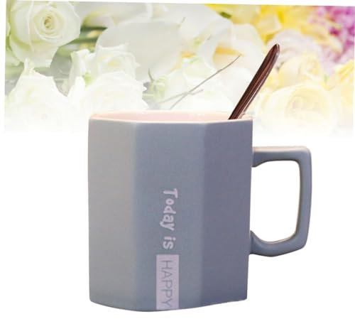LIFKOME Elegante Keramiktasse Für Kaffee Tee Wasser Mit Zahnbürstenhalter Edelstahllöffel Home Office Light