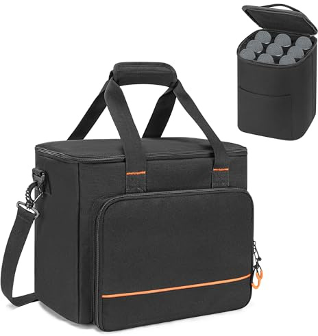 PGmoon 9 Slots Wireless Microphone Case with PE Foam,Travel Microphone Bag with Shoulder Strap for Wireless Mic System Handheld Microphones (Black)