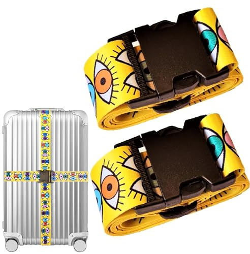 Adjustable Luggage Strap with Bright Unique Pattern – Heavy Duty Suitcase Travel Belt for Security & Easy ID – Fits 20–32 Inch Suitcases, Quick Release Buckle (Vibrant Eyes-2pack)