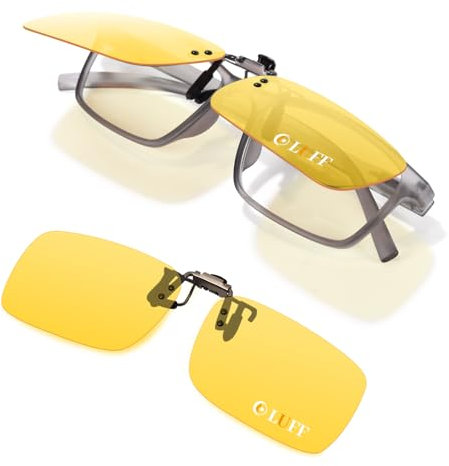 LUFF Occhiali da guida notturna Clip On | Visione notturna polarizzata anti-abbagliamento per uomini e donne | Occhiali da prescrizione per ridurre il abbagliamento dei fari 60 * 41MM Giallo