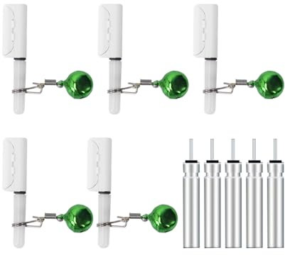 DONGKER Bâtons Lumineux de Pêche,5 Pièces Bâton Lumineux D'alerte de Pêche de Nuit,Poteau Lumineux LED avec Cloches pour Canne a Pêche en Mer