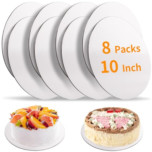 8 Pcs Cake Boards, White Cake Boards 10 inch Round, Food-Graded Cardboard Cake Rounds Cake Base, Waterproof and Oil-Proof for Cake DIY, Dessert and Crafts Display(White)