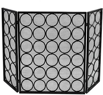 CLLBANT Parascintille per caminetto in Ferro battuto, divisorio divisorio a Tre Cerchi, con Rete, Protezione antiscintille, per caminetto Domestico, SafeFence, parascintille