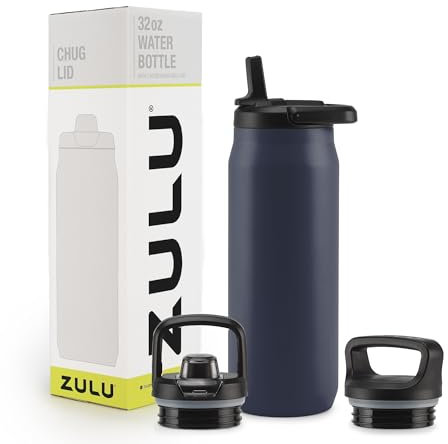 ZULU Core Edelstahl-Wasserflasche mit 3 Deckeln, Trinkhalm, Trinkbecher, Drehung, doppelwandige und vakuumisolierte Metall-Thermosflasche, für Fitnessstudio, Outdoor, integrierte Trageschlaufe,
