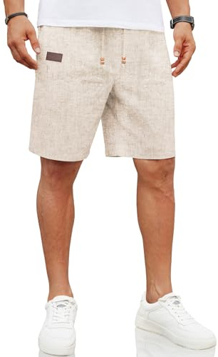 COOFANDY Mens Casual Waist Shorts Summer Beach 9 Inch Inseam Stretch Waistband Shorts, Khaki, X-Large