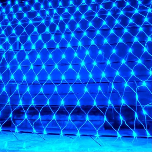 KINGCOO 96LED Red de luces con forma de malla, cadena de luces impermeable alimentada por batería, luces de malla para jardín, exterior, interior, Navidad, boda, fiesta, decoración de pared (Azul