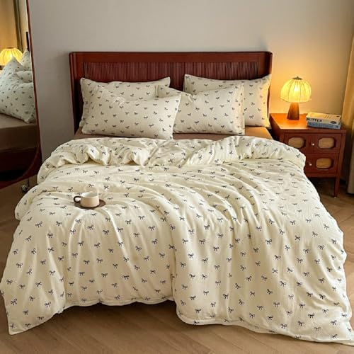Lanqinglv Bettwäsche 200x220 cm Mädchen mit Schleifen Schwarz Weiß Bettwäsche aus Microfaser,ÖKO-TEX Bettwäsche Set - Bettbezug mit Reißverschluss und 1 Kissenbezug 80x80 cm