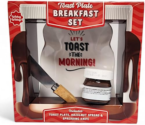 BargainsMania Toast Plate Breakfast Set Includes Toast Plate, Hazelnut Spread & Spreading Knife Ideal for Morning Gift Set