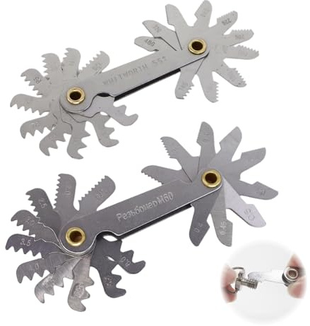 52 feuilles de jauge de filetage métrique et pouces - Outil de mesure de filetage fin en acier inoxydable - Gabarit de filetage à 60 degrés - Jauge de rayon et jauge d'épaisseur pour des mesures de