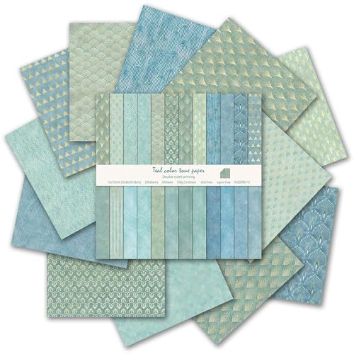 MerwDeeyt 24 Sheet 12x12 Inch Blue Scrapbook Papers 160gsm Double-Sided | Pattern Paper, Scrapbooking Papers, Vintage Decorative Papers, for Card Making, Photo Album, Journaling Decor