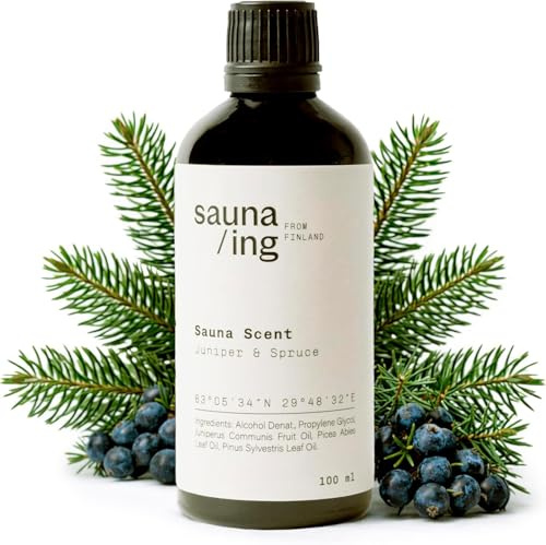 sauna/ing Bastu-infusion enbär och gran 100 ml – ekologisk och vegansk bastu infusionsmedel – naturlig bastudoft med rena eteriska oljor – bastu inlopp och bastutillbehör