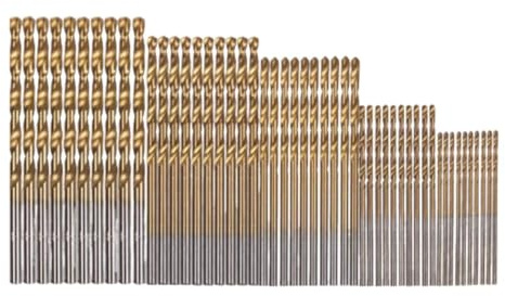 Set di 50 punte elicoidali HSS rivestite in titanio per legno, plastica, rame e alluminio (1-3 mm)