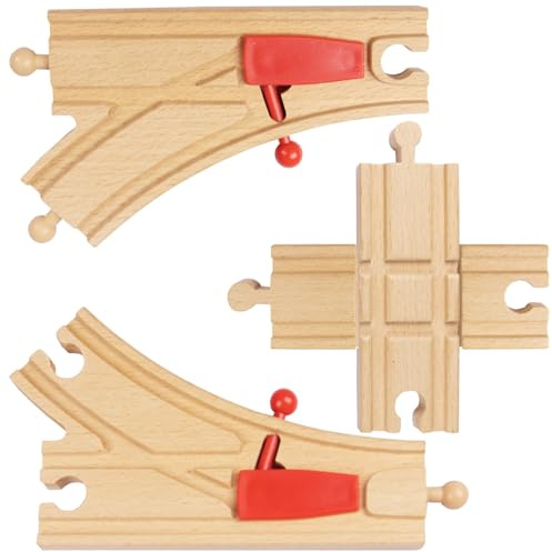 Set de Vías y Accesorios para Tren de Madera con Desvío | 3 Piezas Compatible con Todas Las Marcas | Construir Su Propio Ferrocarril, | Regalo para Niños +3 Años