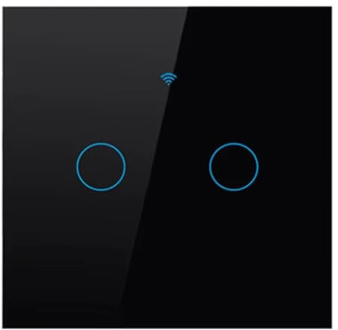 PintoHardware Smart wifi-touch-väggbrytare, 2 knappar, svart glaspanel, kompatibel med Alexa och Google Home, röststyrning