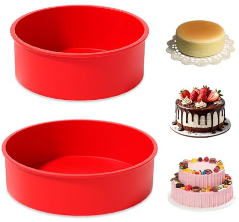 HMCEY 2 Pezzi Stampi In Silicone Rotondi per Torte,Stampi per Pasticciotti In Silicone,Stampo per Mousse Riutilizzabile,Stampo Dessert Antiaderente,Stampis per Dolci Da Forno per Plumcake, Pane(Rosso)