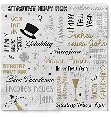 Sovie HORECA Bonne Année - Lot de 100 serviettes de table jetables en tissu 3 couches - Décoration de table pour fête du Nouvel An - 33 x 33 cm