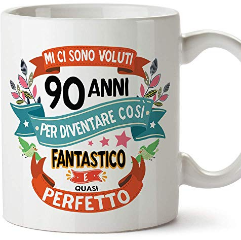 MUGFFINS Tazza Compleanno 90 Anni - Idee Regali Originali et Divertenti per Uomo e Donna - per lui/per lei. Ceramica 350 mL