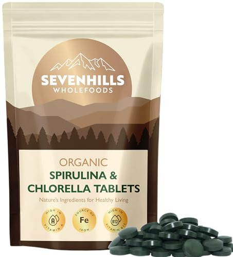 Sevenhills Wholefoods Organic Chlorella & Spirulina Tablets 500mg, Pack of 360, 180g