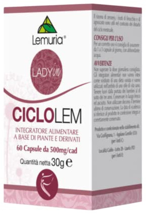Lemuria - Ciclolem Integratore Alimentare - Supporto Naturale per i Disturbi del Ciclo Mestruale - 60 Capsule - Made in Italy