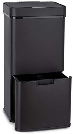 Klarstein Royal Trash Sensor-Mülleimer, 72 L Volumen in 4 Behältern, Restmüll & Recycling-Abfälle: 43 & 2 x 12,5 L, Bio-Eimer mit Deckel: 4 L, automatisches Öffnen und Schließen, Mattschwarz