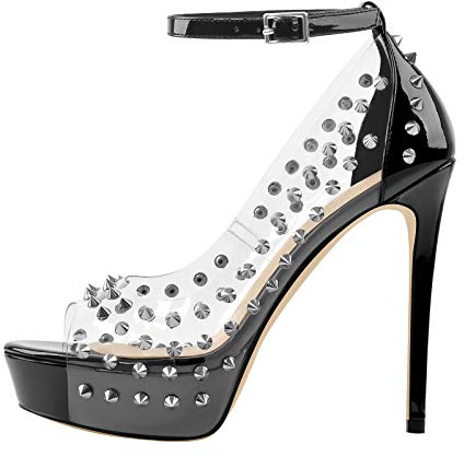 Only maker Women's Ankle Buckle Punk Sandals Open Toe Stiletto Platform High Heels