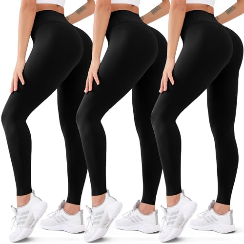 3 Pack High Waisted Leggings for Women Butt Lift Tummy Control Yoga Pants Non See-Through Workout Running Pants (01 Black, L/XL)