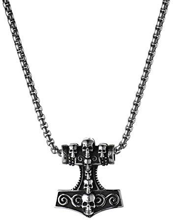 JewelryWe Smycken herr halsband med Tors hammare hänge vikingkedja för män silver, Rostfritt stål