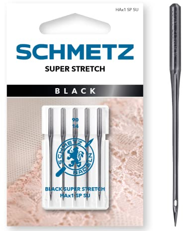 SCHMETZ | 5 Aiguilles pour machines à coudre | Black Super Stretch | HAx1 SP SU | Grosseur 90/14 | Avec revêtement antiadhésif pour un traitement en douceur des tissus sensibles hautement élastiques