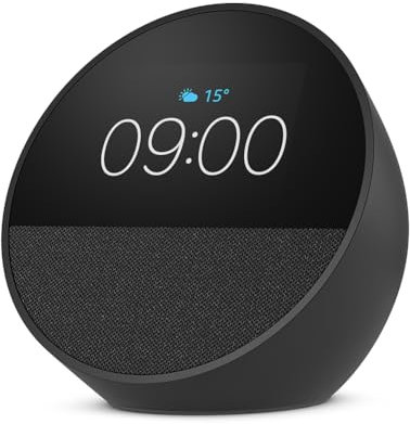 Certified Refurbished Echo Spot (2024 release), Smart alarm clock with vibrant sound + Alexa, Black