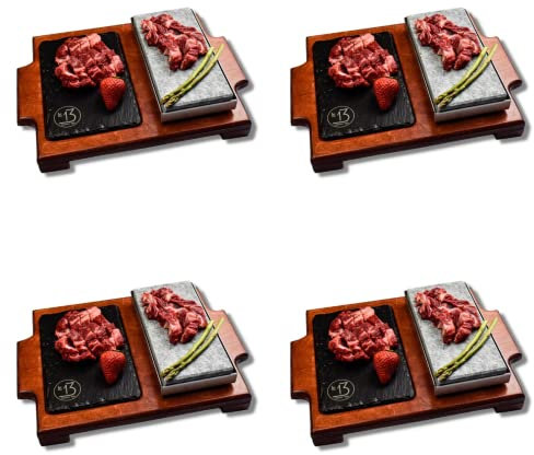 Pietra per arrostire carne 10x20 cm Modello Menu Mogano con Piatto di Lavagna 13x20