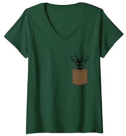 Damen Rehbock in der Brusttasche - witziges Jäger Jagd T-Shirt mit V-Ausschnitt