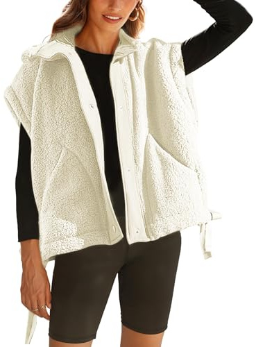 VAOYIU Women's Fleece Vest Casual Sleeveless Oversized Sherpa Jacket Button Down Vests Outerwear with Pockets(7-Apricot-S)