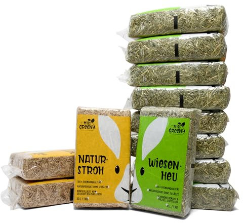 Miss Greeny - 9kg Wiesenheu und 3kg Natur-Stroh - in Handlichen 1kg Beuteln