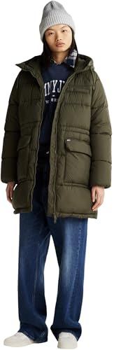 Tommy Jeans Abrigo de Plumas Mujer Midi Puffer con Capucha, Verde (Fatigue Green), XXS